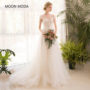 Long Half Sleeve Lace Wedding Dress