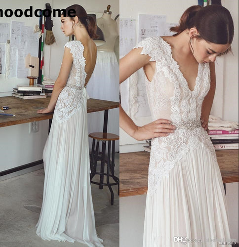 V Neck Pleated Skirt A-Line Bridal Dress
