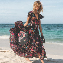 V Neck Vintage Print Long Dress