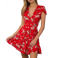 Deep V-Neck Black Flower Print Dresses